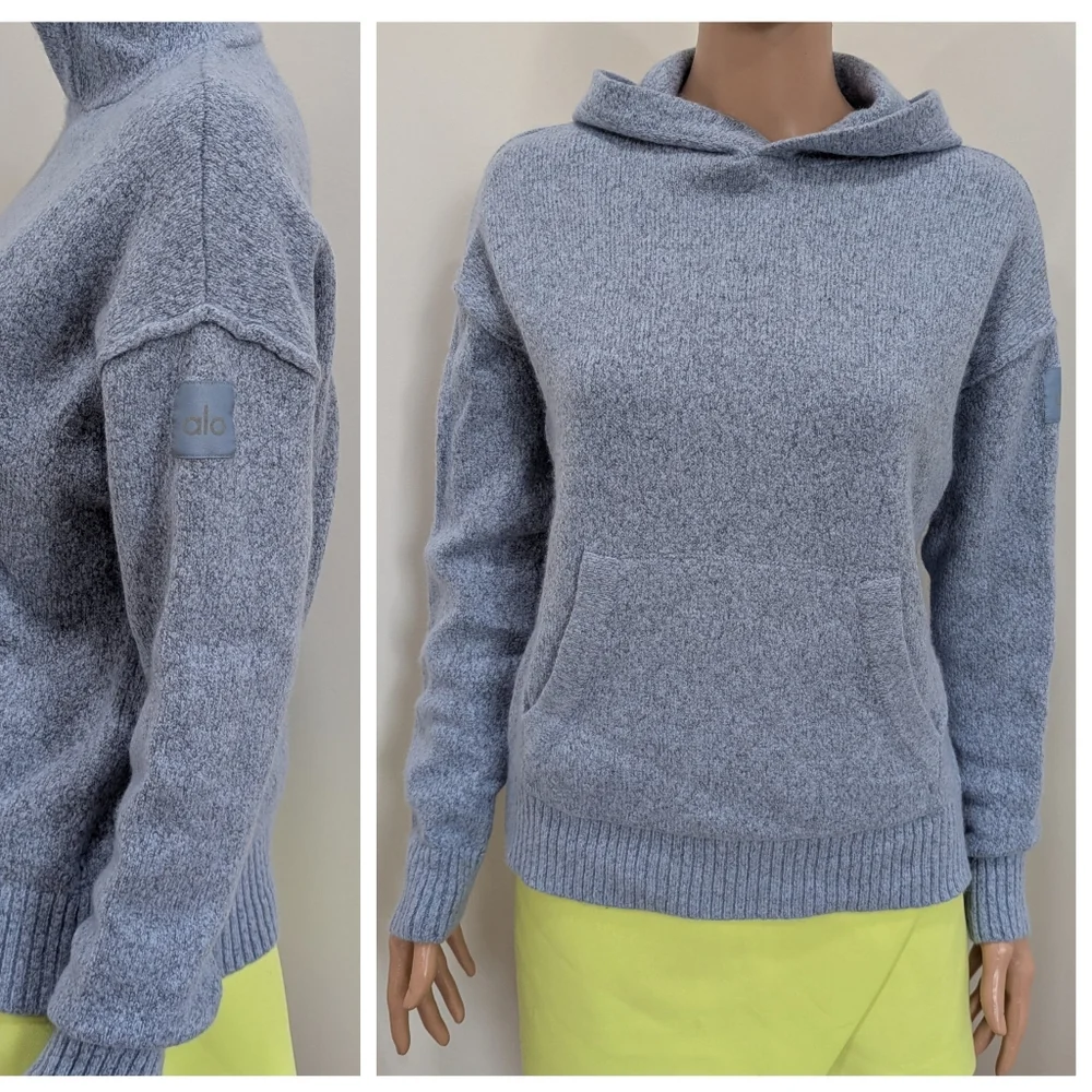 Alo new class cashmere hoodie sweatshirt knit Celestial Blue granite heather
